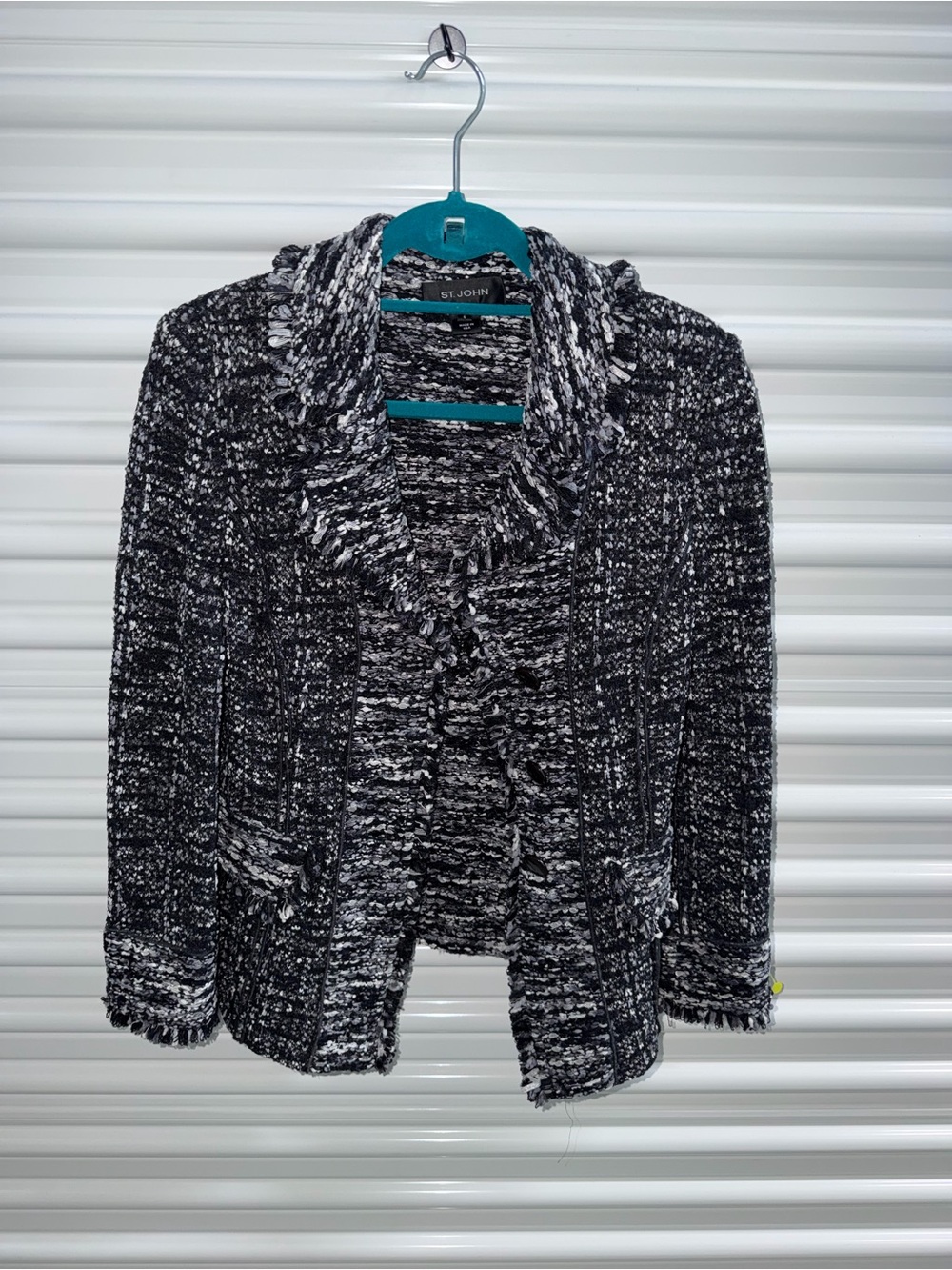 St. John Black & White Bouclé Shawl Collar Blazer